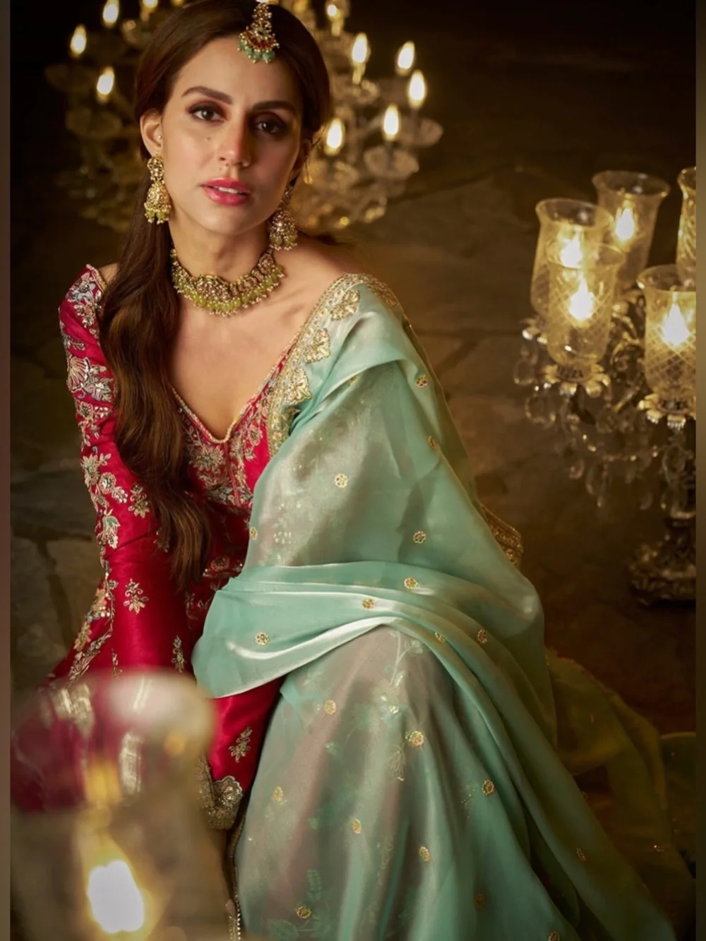 Lashkaraa Hot Pink Embroidered Anarkali sequined beaded dress - Picture 2 of 6